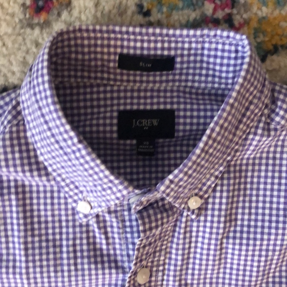 J crew Purple and White Gingham button down XS Slim - Picture 2 of 3